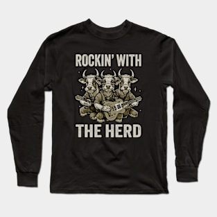 Rockin With The Herd Guitar Cow Band Fun Long Sleeve T-Shirt